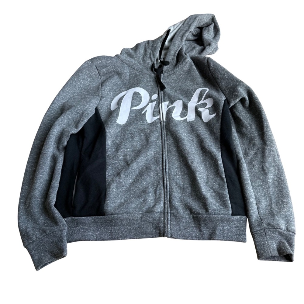 Victoria's Secret PINK Women Size M Gray Zip Up Hoodie Sweater Warm Comfort